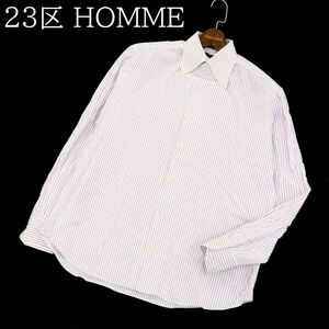 23区 HOMME オム 通年 ストライプ★ 長袖 ボタンダウン シャツ Sz.50　メンズ 大きいサイズ　A3T09516_8#C