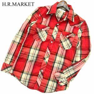 H.R.MARKET Hollywood Ranch Market через год длинный рукав Western * проверка рубашка Sz.1 мужской сделано в Японии A3T09552_8#C