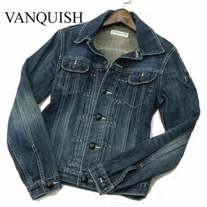 VANQUISH ヴァンキッシュ 通年 USED加工★ ピンタック デニム ジャケット Gジャン Sz.S　メンズ　A3T09796_8#O