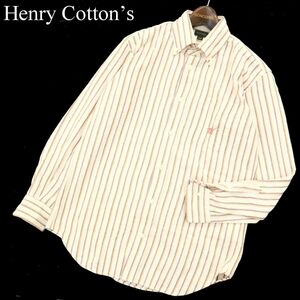 Henry Cottons ヘンリーコットンズ 通年 ロゴ刺繍★ 長袖 ストライプ ボタンダウン シャツ Sz.39　メンズ　A3T09740_8#C
