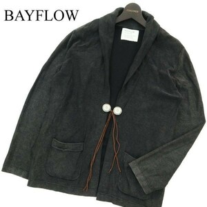 BAYFLOW ベイフロー 通年 羽織り ショールカラー ストレッチ コンチョ★ カーディガン Sz.3　メンズ グレー　A3T09406_8#F