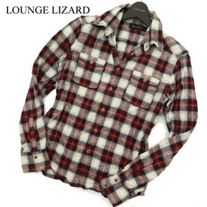 LOUNGE LIZARD ラウンジリザード 通年 長袖 襟ワイヤー★ チェック ワーク シャツ Sz.2　メンズ 日本製　A3T09400_8#C