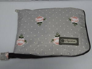 中古 LeSportsac 折りたたみ エコバッグ グレー系 花柄 薔薇 ドット サブバッグ 旅行 鞄 レスポートサック