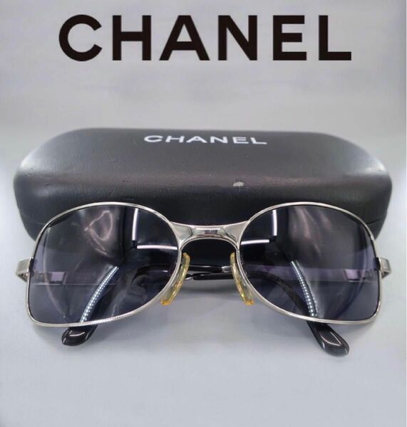 CHANEL シャネル ロゴテンプル　07800 サングラス ネイビー　シルバー