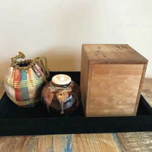 桶谷定一 造 茄子茶入 共箱 煎茶道具 茶道具 陶器 焼物