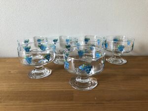  unused * Showa Retro ice cup 6 piece set grape pattern pull Ace Sasaki glass 