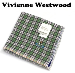 【Vivienne Westwood】(NO.0642）ヴィヴィアンウエストウッド ガーゼハンカチ グリーンチェック　未使用　27cm