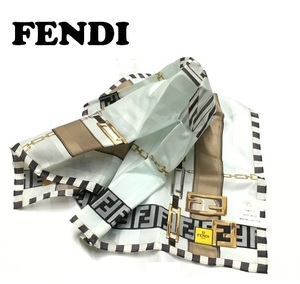 【FENDI】(NO.8536)フェンディ 大判　ハンカチ　薄い水色系　ズッカ スカーフにも　未使用　58cm