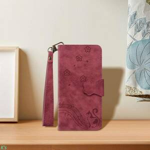 レッド かわいい ねこ 手帳型 高品質 PUレザー Galaxy Z Fold 5 ギャラクシー 全面保護 財布型 スタンド機能 カード収納 ケース カバー