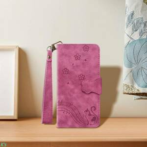 ローズレッド 可愛い ねこ 手帳型 高品質 PUレザー Galaxy Z Fold 5 ギャラクシー 全面保護 財布型 スタンド機能 カード収納 ケース カバー