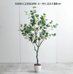 送料無料 光触媒人工観葉植物ユーカリ高さ130cm インテリアグリーン 造花 人工植物 フェイクグリーン（1272）