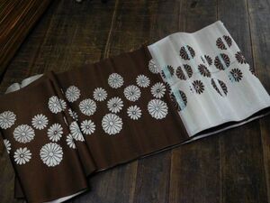 日本　着物KIMONO JAPAN はぎれ1015-01 帯　380x31cm　菊紋　綿でない　宅配KIMONO 帯 OBI Made in japan woven 日本製