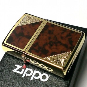 ZIPPO ライター ジッポ ゴールド＆ブラウン クラシック アラベスク 両面加工 鼈甲マーブル柄 金タンク かっこいい メンズ プレゼント