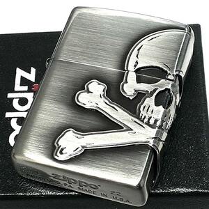 ZIPPO スカル3面メタル アンティークシルバー ジッポ ライター ニッケル古美 ユーズド加工 かっこいい ドクロ