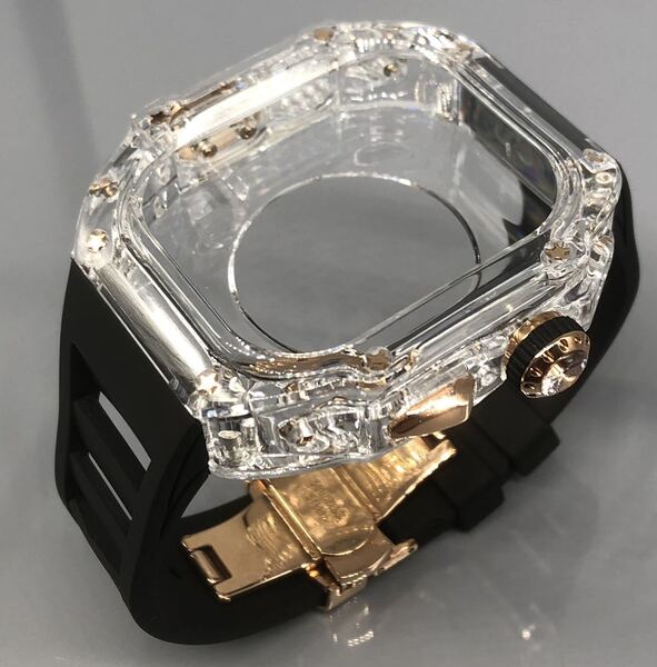 zc クリア ローズゴールド ブラック★アップルウォッチバンド ラバーベルト カバー Apple Watch ケース 49mm ウルトラ ultra