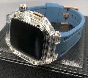 zc rg クリア ネイビー★アップルウォッチバンド ラバーベルト カバー　Apple Watch クリア ケース 40mm 41mm 44mm 45mm 4ネジ