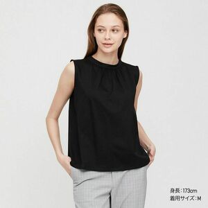 ユニクロ　UNIQLO マーセライズコットン　スタンドカラーT ノースリーブ　黒　ブラック　S タグ付き新品