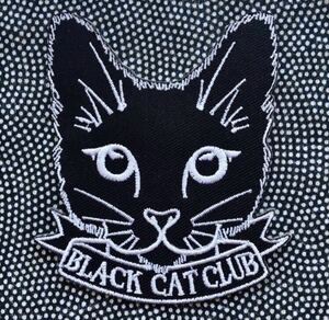 刺繍アイロンワッペン　 BLACK CAT CLUB シロ