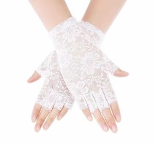 《高品質》レース手袋 花柄 白い　ホワイト　グローブ アームカバー結婚式 フィンガーレス
