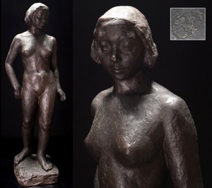  large work sculpture house [ height wistaria . Hara ] bronze copper [.. beautiful person image ] ornament height 55cm/7.7kg.) Kato . Kiyoshi 