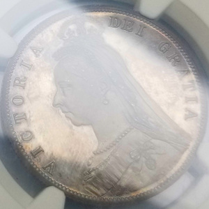 アンティークコイン イギリス ヴィクトリア ジュビリーヘッド 1887年 1/2クラウン 銀貨 NGC PF65