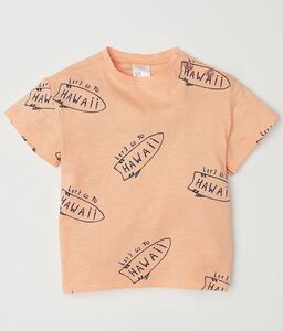 今期完売 H&M ベビーキッズ アロハ ハワイ柄 Tシャツ オレンジ サーフ系