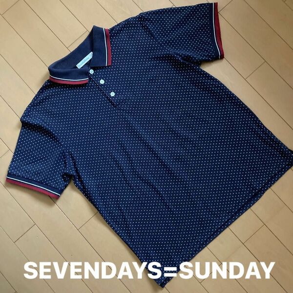 SEVENDAYS=SUNDAY セブンデイズサンデイ　ドット柄　ポロシャツ　ネイビー　メンズM 半袖シャツ