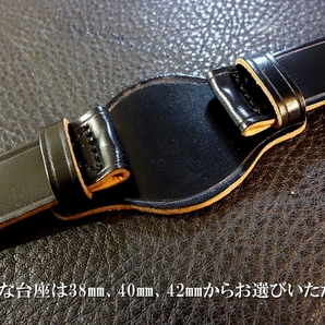 ◆台座付VINTAGE BELT◆高品質国産アニリン染めコードバン カスタムオーダー(台座SIZE/BUCKLE COLOR) 19mm BLACK 受注生産 腕時計ベルトの画像5