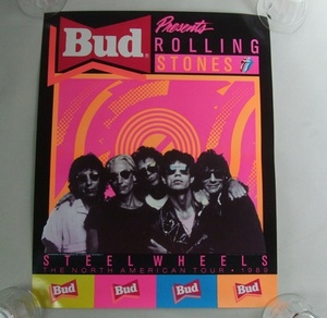 VINTAGE 80s ROLLING STONES ローリングストーンズ STEEL WHEELS ツアー ポスター未使用品 ビンテージ Budweiser Original バドワイザー