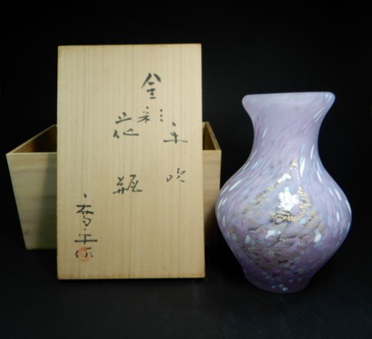 藤田高平金彩手吹花瓶共箱付きガラス工芸花入花器R-280 | JChere雅虎