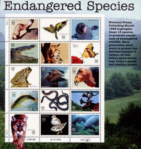 アメリカ切手 Endangered Species 絶滅に瀕した動物 シート