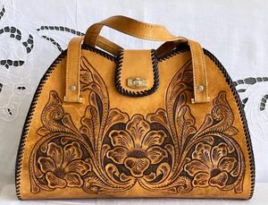 ヴィンテージ ** レザー カーヴィング バッグ vintage leather curving hippie bag