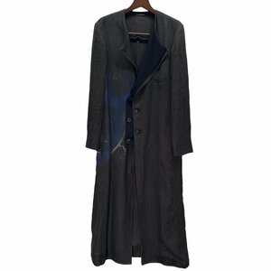 Yohji Yamamoto Pour Homme 【men3280I】 20SS リネンヘリンボーン半身シルクベストメッセージノーカラーコート 定価272,800円 LOOK1 AR