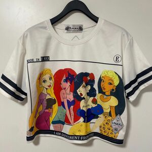 ディズニー プリンセス E MAX Tシャツ 半袖 ショート丈 古着 ストリート　速乾 Uネック レディース トップス