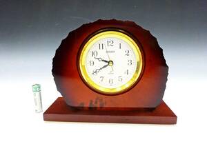●(KC) 木製 CITIZEN シチズン クォーツ 時計 TO77N 4RG711 動作確認済 贈答文字あり 置時計 年輪 天然木 昭和レトロ インテリア オブジェ