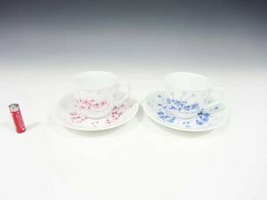 ◆(TH) 昭和レトロ HOYA ホヤ White Shadow ホワイトシャドウ ティーカップ 2個セット カップ＆ソーサー 食器 コーヒーカップ キッチン雑貨