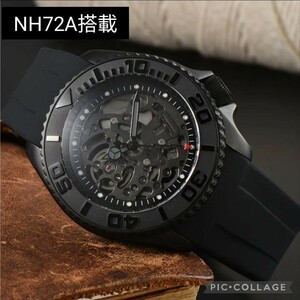 NH72 A MOD 高品質 自動巻 腕時計 スケルトン ブラック ステンレス 高級腕時計 日本未発売 ダイバーズウォッチ