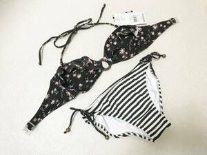  Lady's swimsuit 11L: Ocean Pacific * made in Japan / common common Flare bikini * flamingo & cocos nucifera. tree pattern * border pants : black regular price :9,800+ tax 