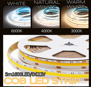 【Warm White】COB LEDテープライト フレキシブル 高輝度 320LED/m 5m 8mm幅コブライト