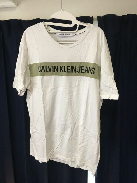 Calvin Klein Jeans　カルバンクラインジーンズ　ラインロゴTシャツ　ホワイト　Lサイズ