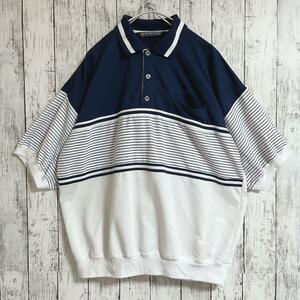 80’s PURITAN ピューリタン 半袖 ビンテージ ポロシャツ XL ボーダー レトロデザイン 80年代ヴィンテージ HTK1825