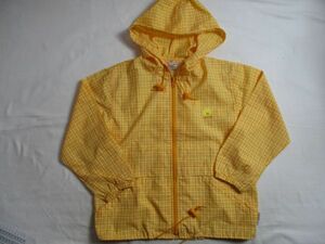 BC297[lapetty a loup] check pattern with a hood . lining mesh breaker jacket woman . yellow orange 130