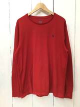 POLO RALPH LAUREN ポロ ラルフローレン コットン長袖Tシャツ 胸ロゴ メンズXL 赤 良品綺麗_画像1