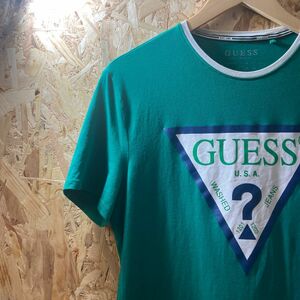 ゲス　tシャツ グリーン　Lサイズ　そんなGUESSが今アツい！