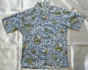 送料無料【Permanet PRESS】Yシャツタイプ アロハシャツ 総柄 メンズMサイズ 爽やかな水色系