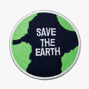 アイロンワッペン SAVE THE EARTH メッセージ デザイン 簡単貼り付け アップリケ 刺繍 裁縫