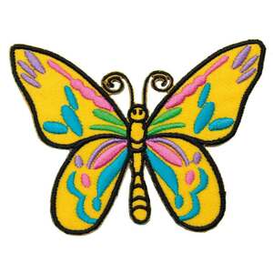 アイロンワッペン Butterfly 蝶 イエロー デザイン ちょうちょ 簡単貼り付け アップリケ 刺繍 裁縫