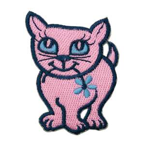 ワッペン アイロンワッペン CAT キャット 猫 ネコ 動物 ピンク 簡単貼り付け アップリケ 刺繍 裁縫
