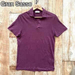 【新品同様】Gran Sasso グランサッソ 麻100% リネン スキッパー ポロシャツ 46 パープル BEAMSF取扱