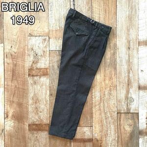 【美品】BRIGLIA1949 ブリリア ヘリンボーン チェック コットン スラックス パンツ 32 チャコールグレー BEAMSF取扱